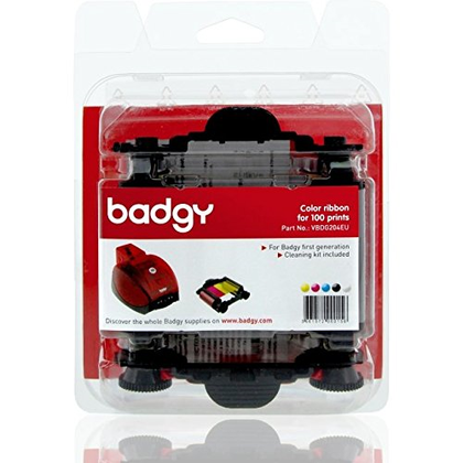 YMCKO colour ribbon for 100 prints. Compatible only with Badgy100 & Badgy200 printers